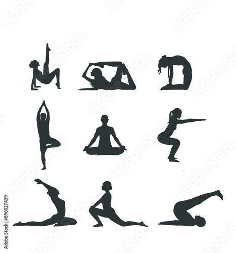set of yoga vector silhouette