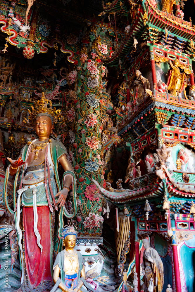 Fototapeta premium Shanxi Linfen Xiaoxitian, China Tourist Attractions, Ancient Architecture Religious Temples