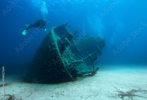 Wallpaper Mural Diver exploring a shipwreck at the bottom of the sea. Torontodigital.ca