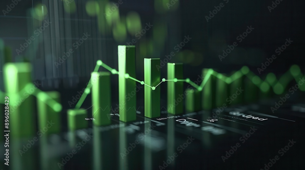 Dynamic financial chart showcasing growth with vibrant green bars on a dark background representing successful investment trends. Dynamic financial chart showcasing growth with vibrant green bars on a dark background representing successful investment trends.