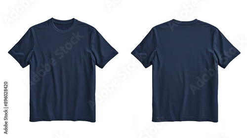 Navy Blue T-Shirt Front and Back Mockup on Transparent Background PNG - Shirt Clothing Fashion Blank Template Design Clothes Cotton Clothes Plain Textile Wear Top Tee
