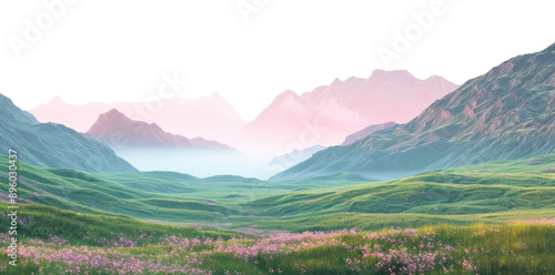 Fototapeta Naklejka Na Ścianę i Meble -  PNG Serene mountain valley landscape wallpaper