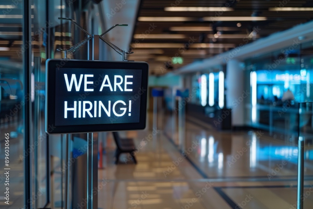 Fototapeta premium WE ARE HIRING on a digital screen