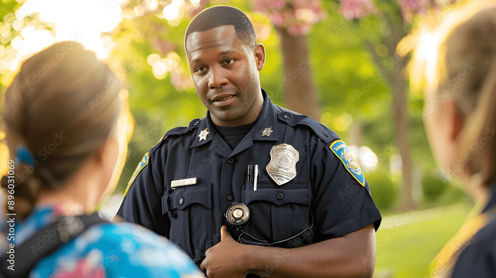 Fototapeta premium Police officer interacting with community members in park