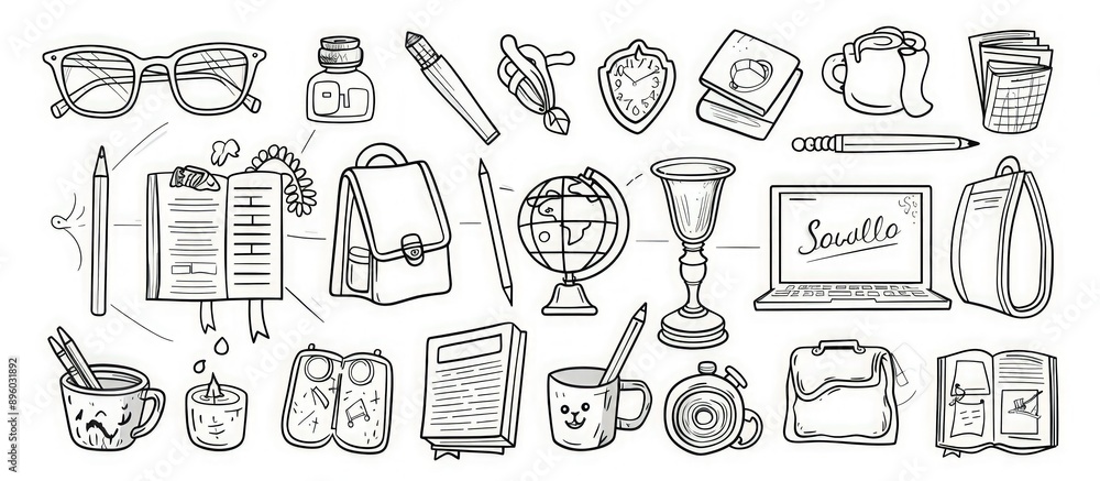 Detailed black and white vector of school icons in high resolution. Detailed black and white vector of school icons in high resolution.