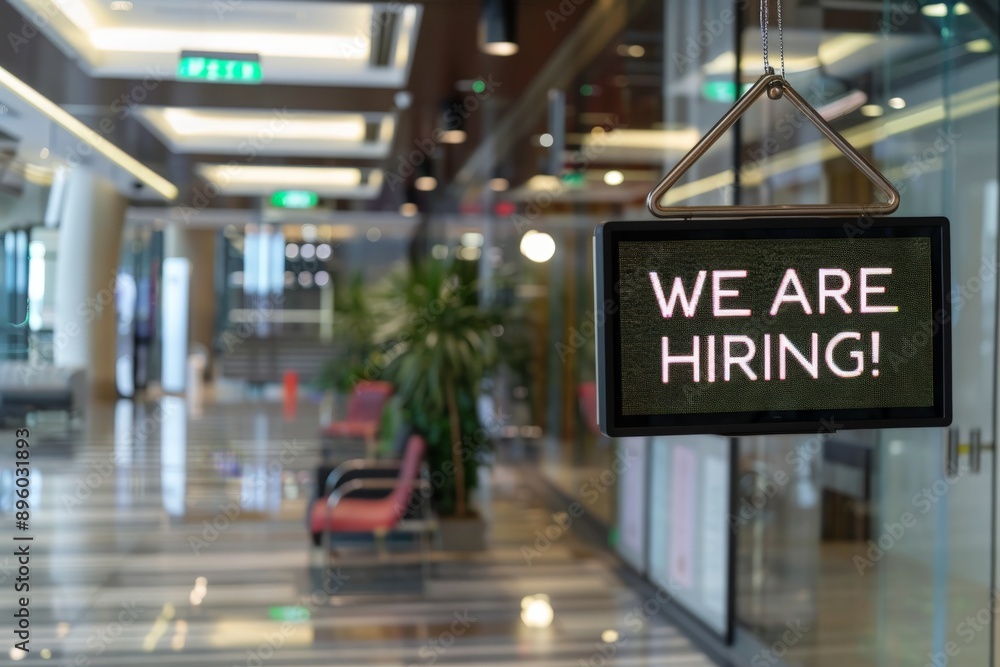 Fototapeta premium WE ARE HIRING on a digital screen