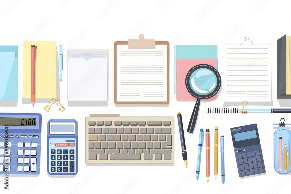 Minimalist clean background vector of stationery on white. Minimalist clean background vector of stationery on white.