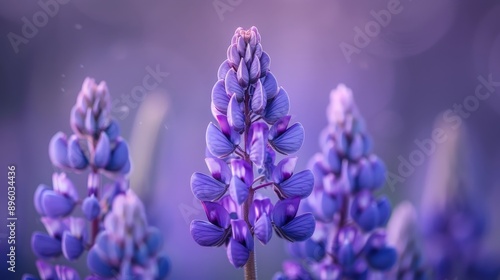 Macro shot of a purple lupine flower spike photo