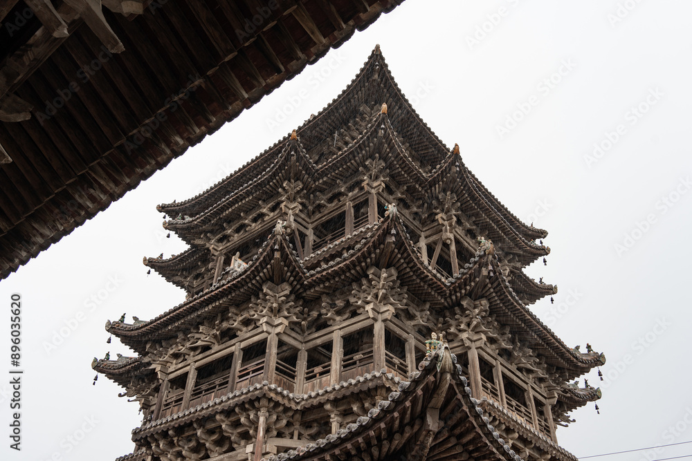 Flying Cloud Building in Yuncheng, Shanxi Province, China Tourist Attractions, Chinese Ancient Temples, Long History Flying Cloud Building in Yuncheng, Shanxi Province, China Tourist Attractions, Chinese Ancient Temples, Long History
