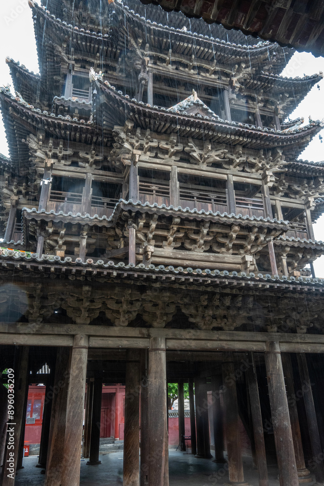 Flying Cloud Building in Yuncheng, Shanxi Province, China Tourist Attractions, Chinese Ancient Temples, Long History Flying Cloud Building in Yuncheng, Shanxi Province, China Tourist Attractions, Chinese Ancient Temples, Long History