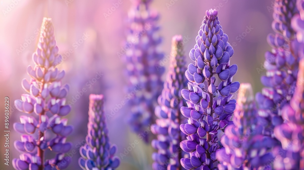 Macro shot of a purple lupine spike in full bloom Macro shot of a purple lupine spike in full bloom
