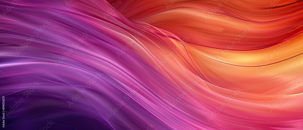 Obraz premium Vibrant abstract wave design with flowing purple, red, and orange gradients, creating a dynamic and colorful background.