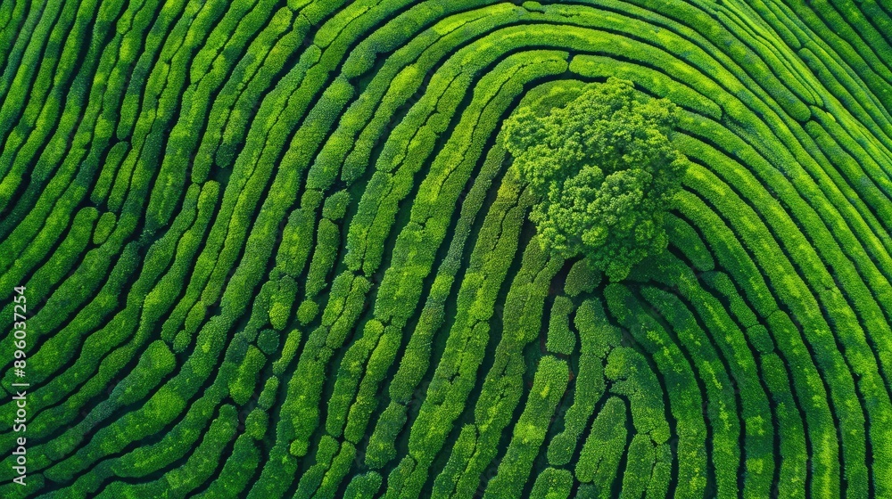 Top view of tea field, green plantation landscape, organic farm pattern, drone shot, nature agriculture, product display table, scenic view Top view of tea field, green plantation landscape, organic farm pattern, drone shot, nature agriculture, product display table, scenic view