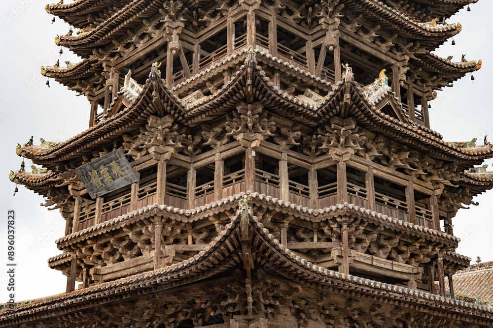 Shanxi Yuncheng Feiyun Tower, Chinese Tourist Attraction, All-Wood Pavilion Shanxi Yuncheng Feiyun Tower, Chinese Tourist Attraction, All-Wood Pavilion
