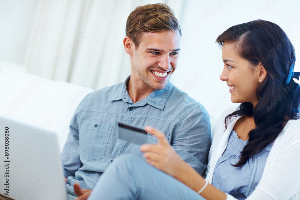 Home, credit card and couple with laptop, savings and ecommerce with payment, transactions and online shopping. Apartment, man and woman with pc, finance or digital banking for real estate or invest Home, credit card and couple with laptop, savings and ecommerce with payment, transactions and online shopping. Apartment, man and woman with pc, finance or digital banking for real estate or invest