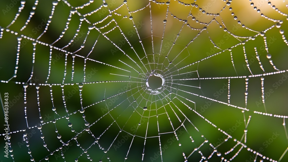 Naklejka premium Spider Web with Glowing Droplets