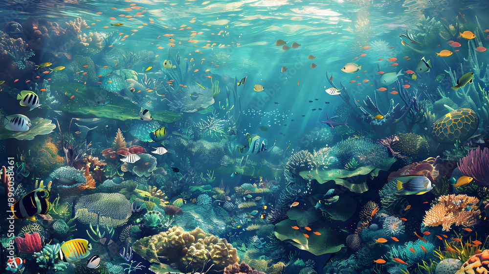 Naklejka premium Underwater scene featuring background illustration