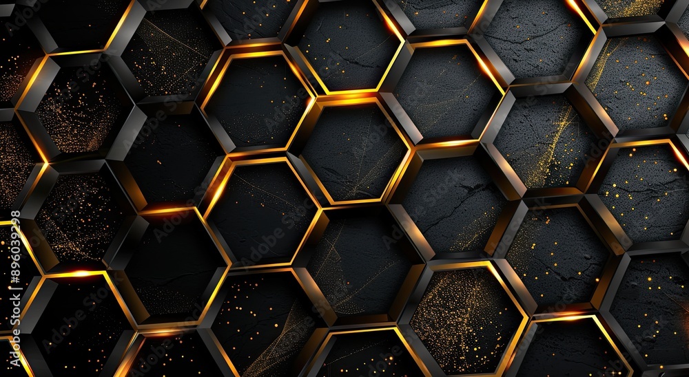 Abstract background with golden geometric shapes on a black surface Abstract background with golden geometric shapes on a black surface