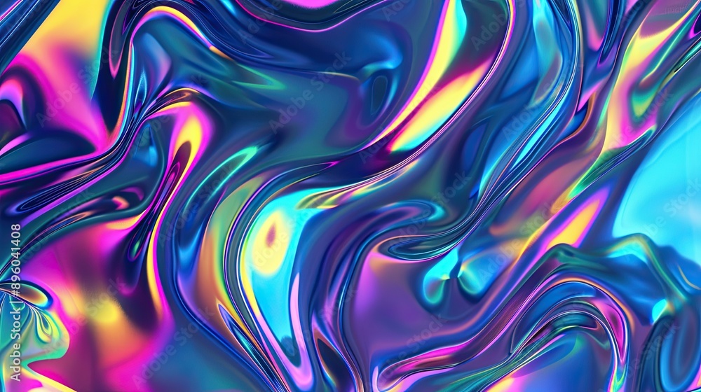 Fototapeta premium Colorful holographic abstract wavy background with vibrant hues
