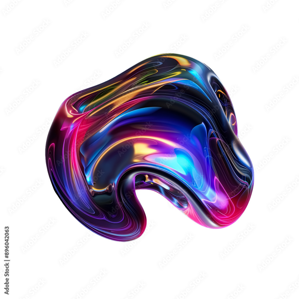 Obraz premium Organic glass fluid holographic or chrome abstract shape png isolated on a transparent background