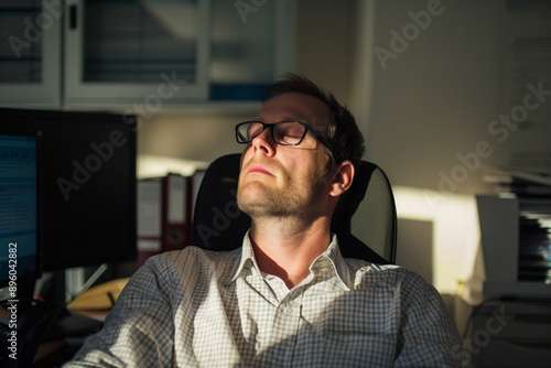 A businessman in a office and working on a laptop, be laid off, stressful