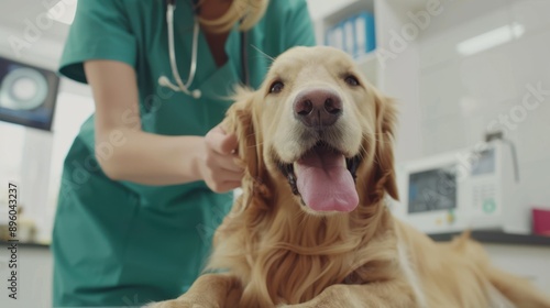 The happy golden retriever. photo