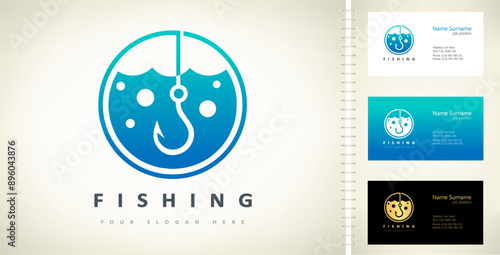 Fishing logo vector. Fish and rod design. Shop everything for fishing. Fishing gear	
