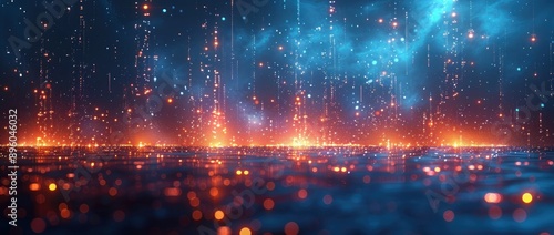 Abstract Digital Cityscape with Bokeh Lights