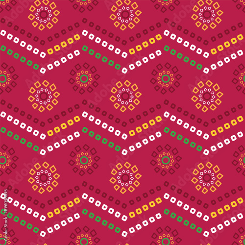 Indian Traditoinal Chunri Bandhani Design Allover Seamless Repeat Pattern On Pink Background