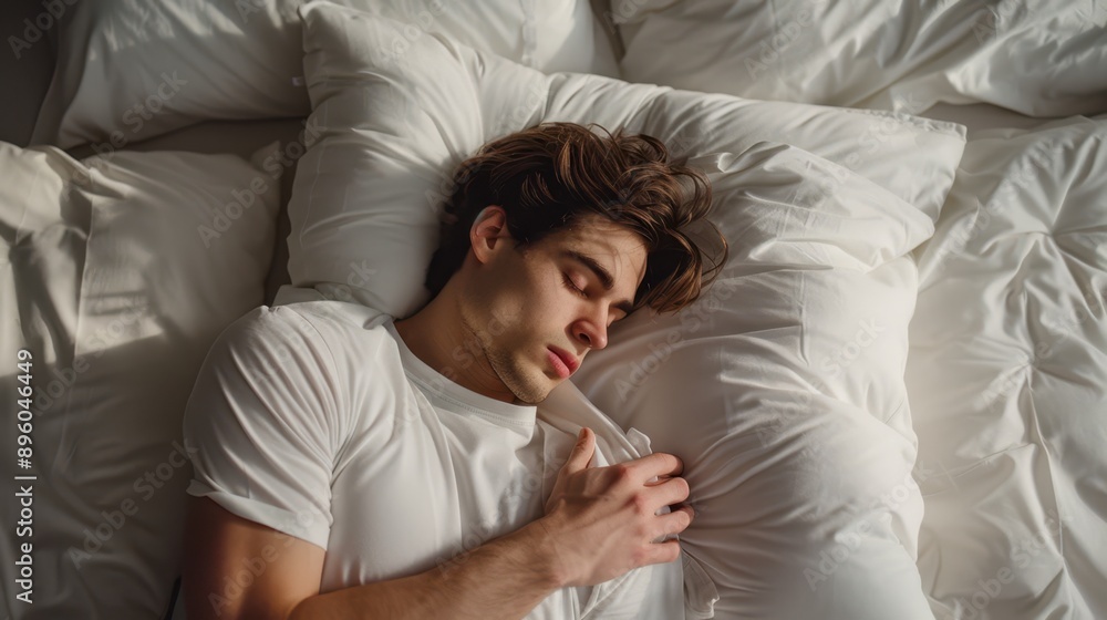 The sleeping man in bed. The sleeping man in bed.