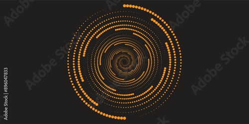 Halftone circular dotted frames set. Circle dots texture isolated on black background. Spotted spray texture. Vector abstract design element spiral circle sound wave vector logo concept dots arts