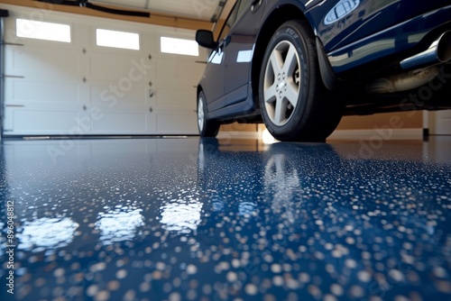 Close-up of an epoxy garage floor