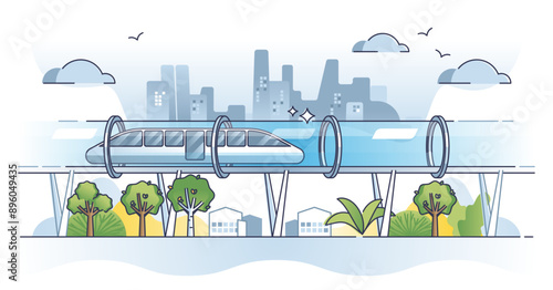 Hyperloop train transportation with high speed express outline concept, transparent background. Futuristic travel technology and underground tube for modern magnetic railway illustration.