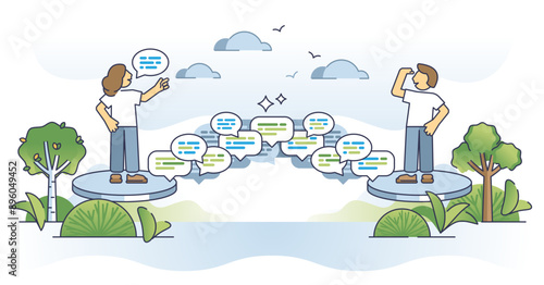 Interpersonal communication link and long talking session outline concept, transparent background. Ability to understand and speak as bridge connection.