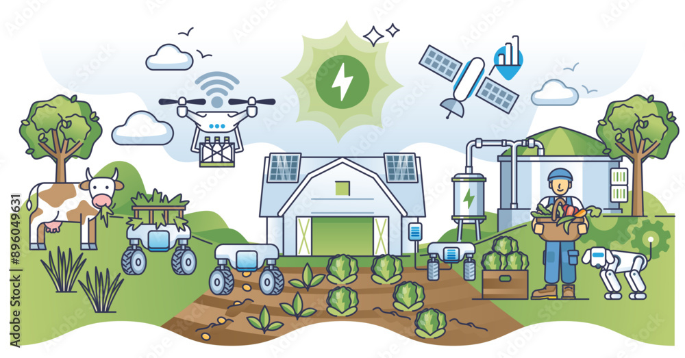 Bio energy and sustainable revolution in green agriculture outline concept, transparent background. Effective modern farmer with farming automation strategy and solar electricity usage. Bio energy and sustainable revolution in green agriculture outline concept, transparent background. Effective modern farmer with farming automation strategy and solar electricity usage.