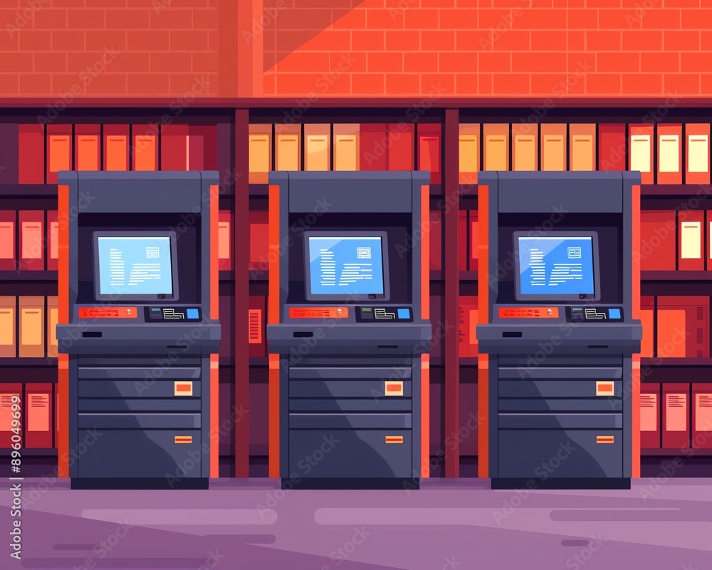 Illustration of digital printers in a book publishing environment, Digital Printers Books, Publishing process Illustration of digital printers in a book publishing environment, Digital Printers Books, Publishing process