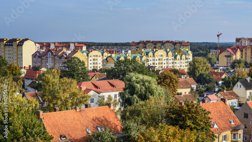 Obraz na płótnie Aerial view city Zelenogradsk from observation deck of Water Tower. Russia w salonie
