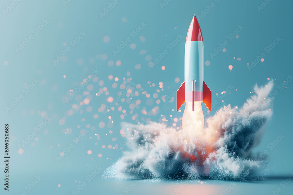 Close up illustration of a rocket taking off, symbolizing success, planning and setting clear goals leads to effective success Close up illustration of a rocket taking off, symbolizing success, planning and setting clear goals leads to effective success