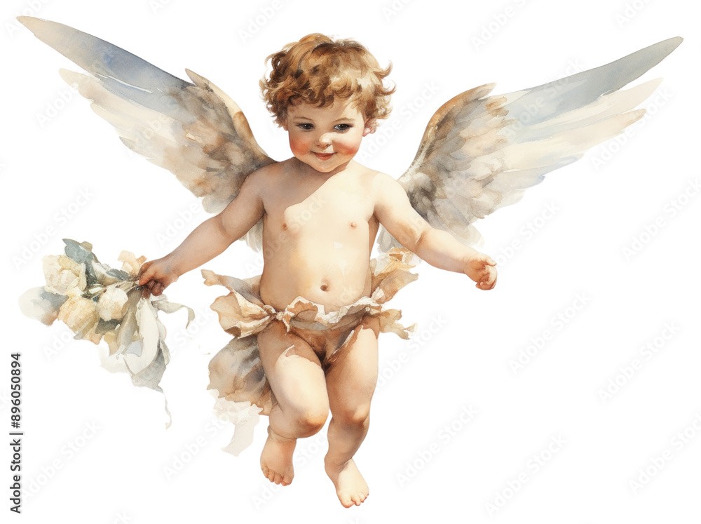 PNG Cherubic angel with flowers flying PNG Cherubic angel with flowers flying