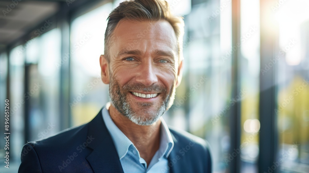 A close-up photograph of a smiling businessperson A close-up photograph of a smiling businessperson