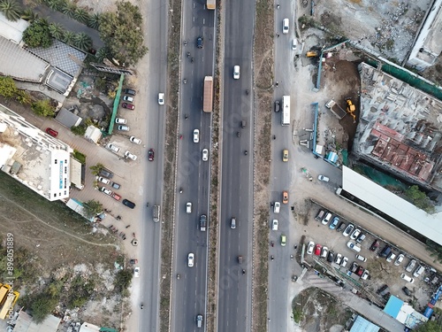 Aerial drone view of wakad pune road view