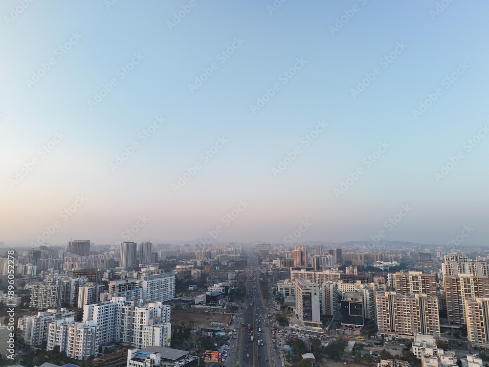 Aerial drone view of wakad pune road view Aerial drone view of wakad pune road view