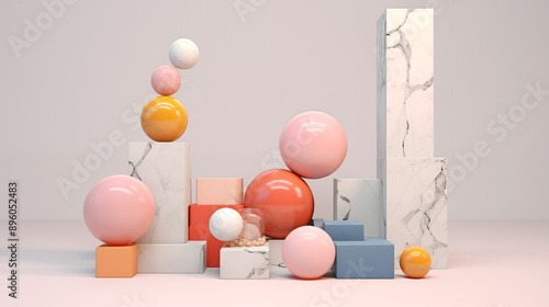 3d abstract geometry ball and square of mable with gray background photo