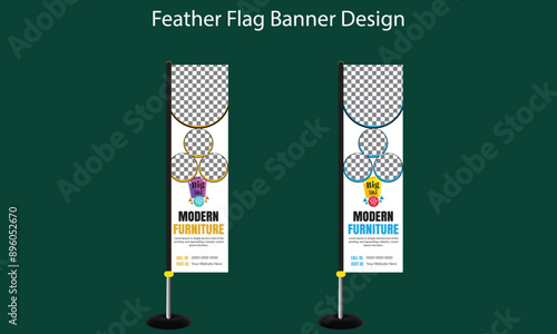 Furniture sale wave feather flag design. Advertising standup banner or flag design