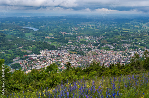 Aerial view of Lourdes from Funicular Pic de Jer. photo