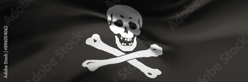 Jolly Roger Pirate Flag. Black banner with white skull and crossbones