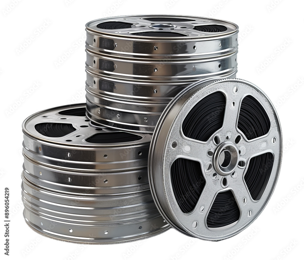 Obraz premium A collection of vintage film reels, stacked and arranged in a visually appealing manner, evokes nostalgia for the golden age of cinema.