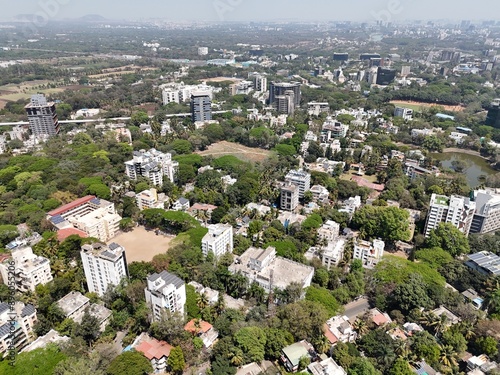 Aerial drone view of city pune sb orad, model colony, shivaji nagar, fc road, metro line