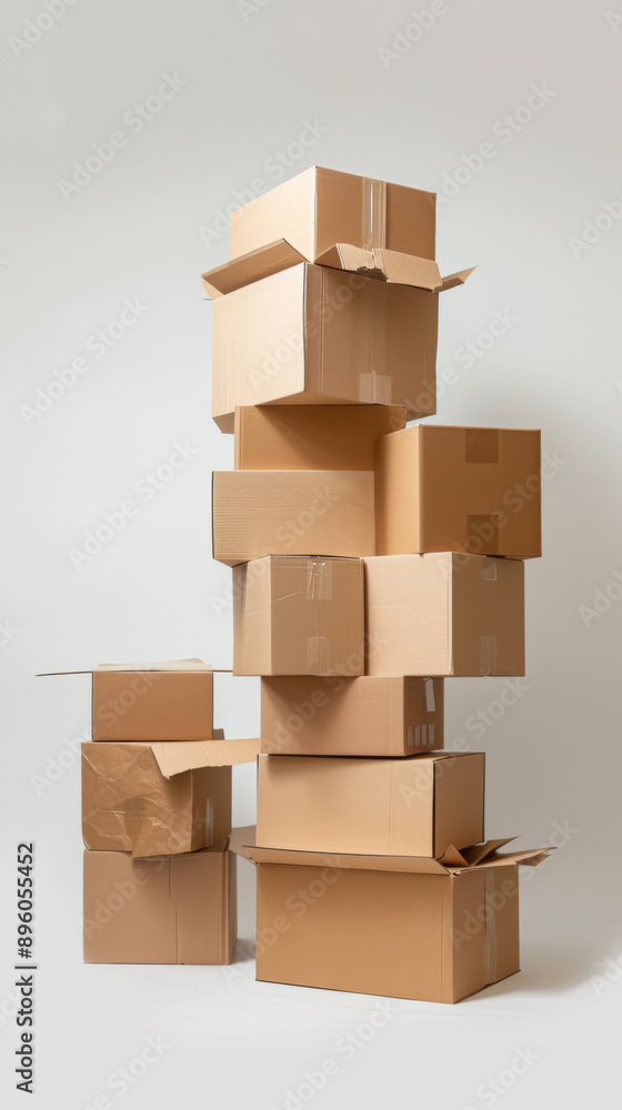 Stack of various cardboard boxes on white Stack of various cardboard boxes on white