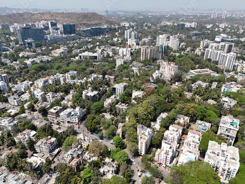 Aerial drone view of city pune sb orad, model colony, shivaji nagar, fc road